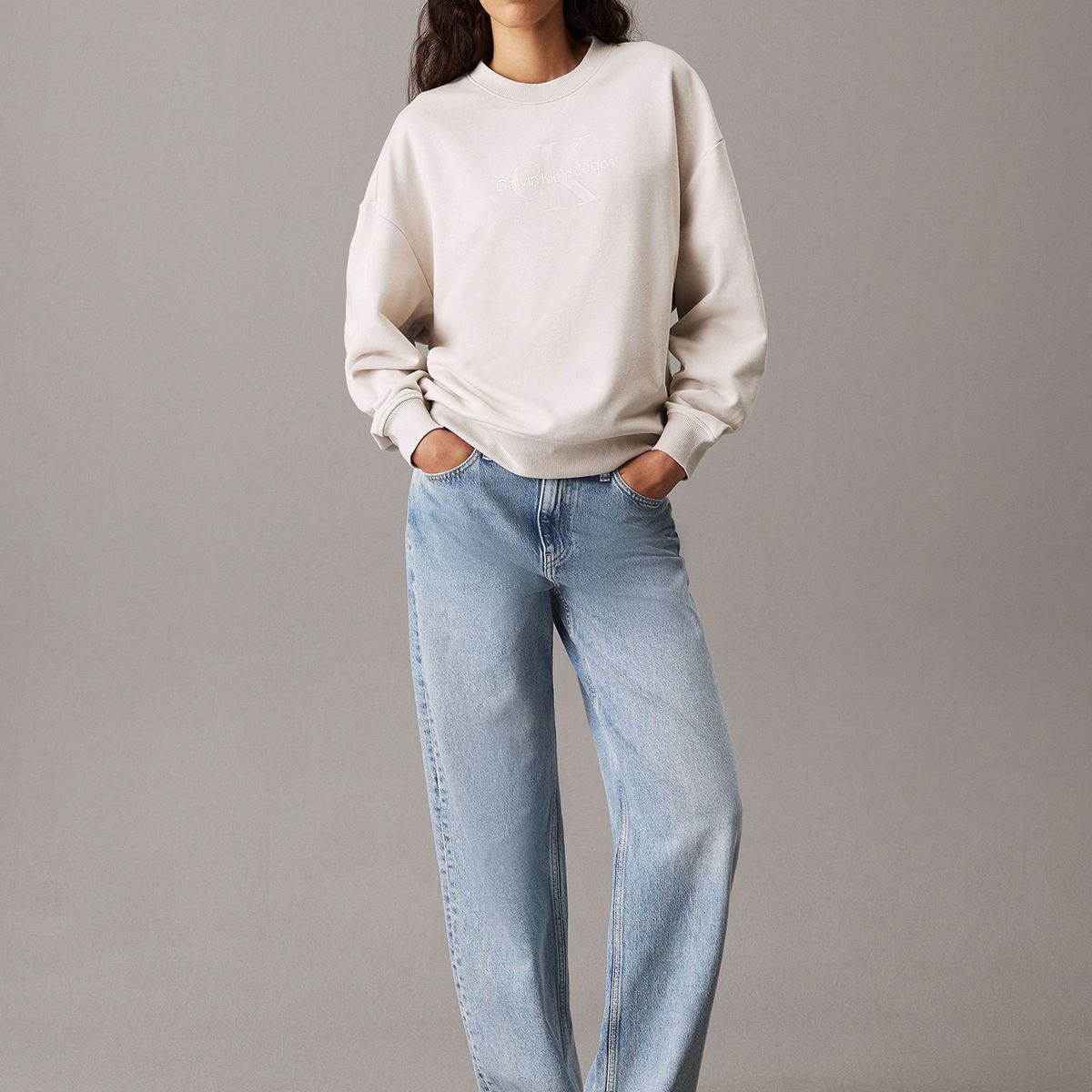 CALVIN KLEIN - Polerón con monograma Beige Calvin Klein