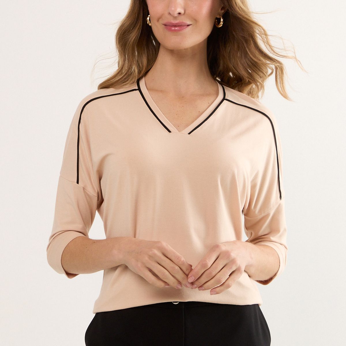 MA GRIFFE - Polera Manga Corta Mujer Beige Magriffe