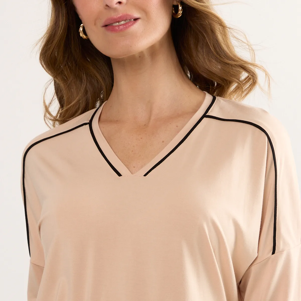 MA GRIFFE - Polera Manga Corta Mujer Beige Magriffe