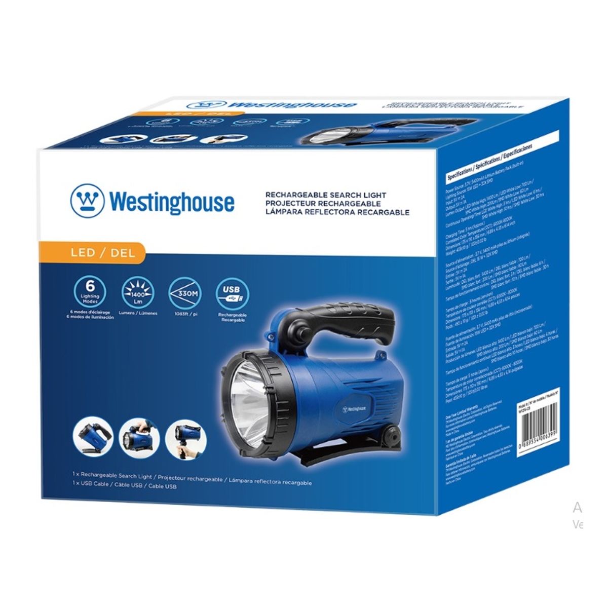 WESTINGHOUSE - Linterna Led Foco Westinghouse 1400 Lm Usb Recargable Seis Modos