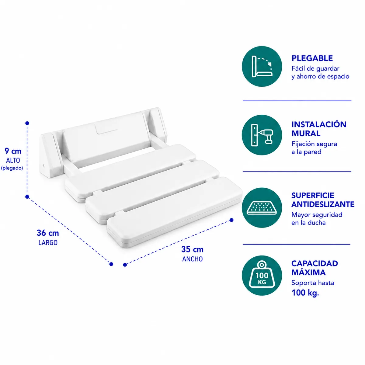 GLOMED - Silla De Baño Ducha Empotrada Plegable