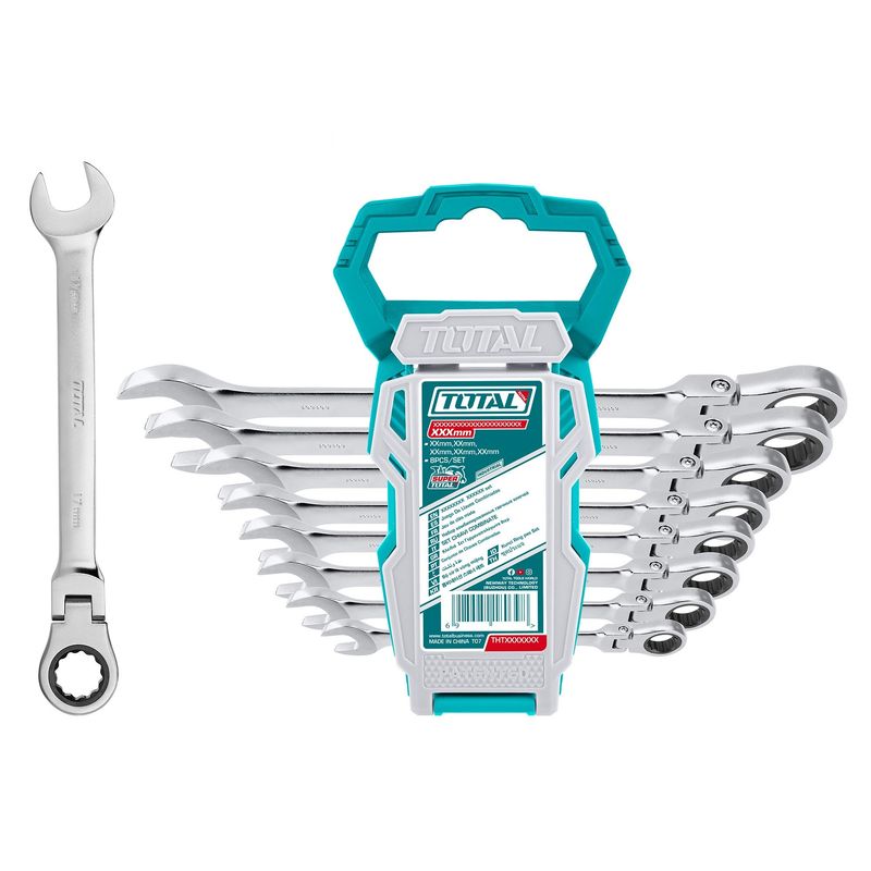 TOTAL TOOLS - Juego Llave Punta Corona con Chicharra 8 Piezas Total