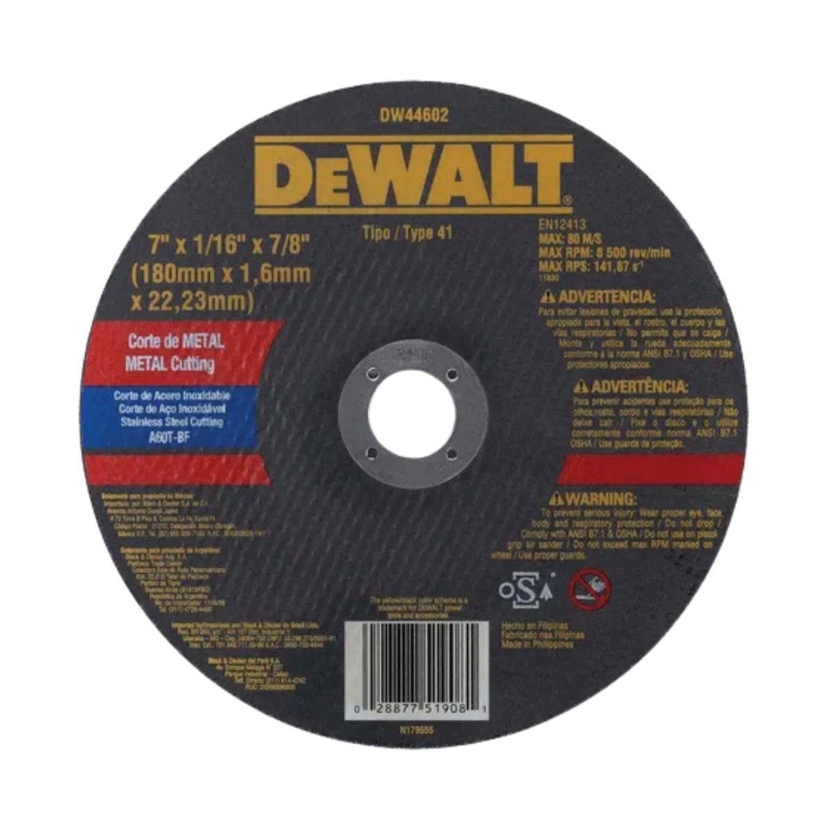 DEWALT - Disco De Corte Para Metal Dewalt 7'' 180mm DW44602