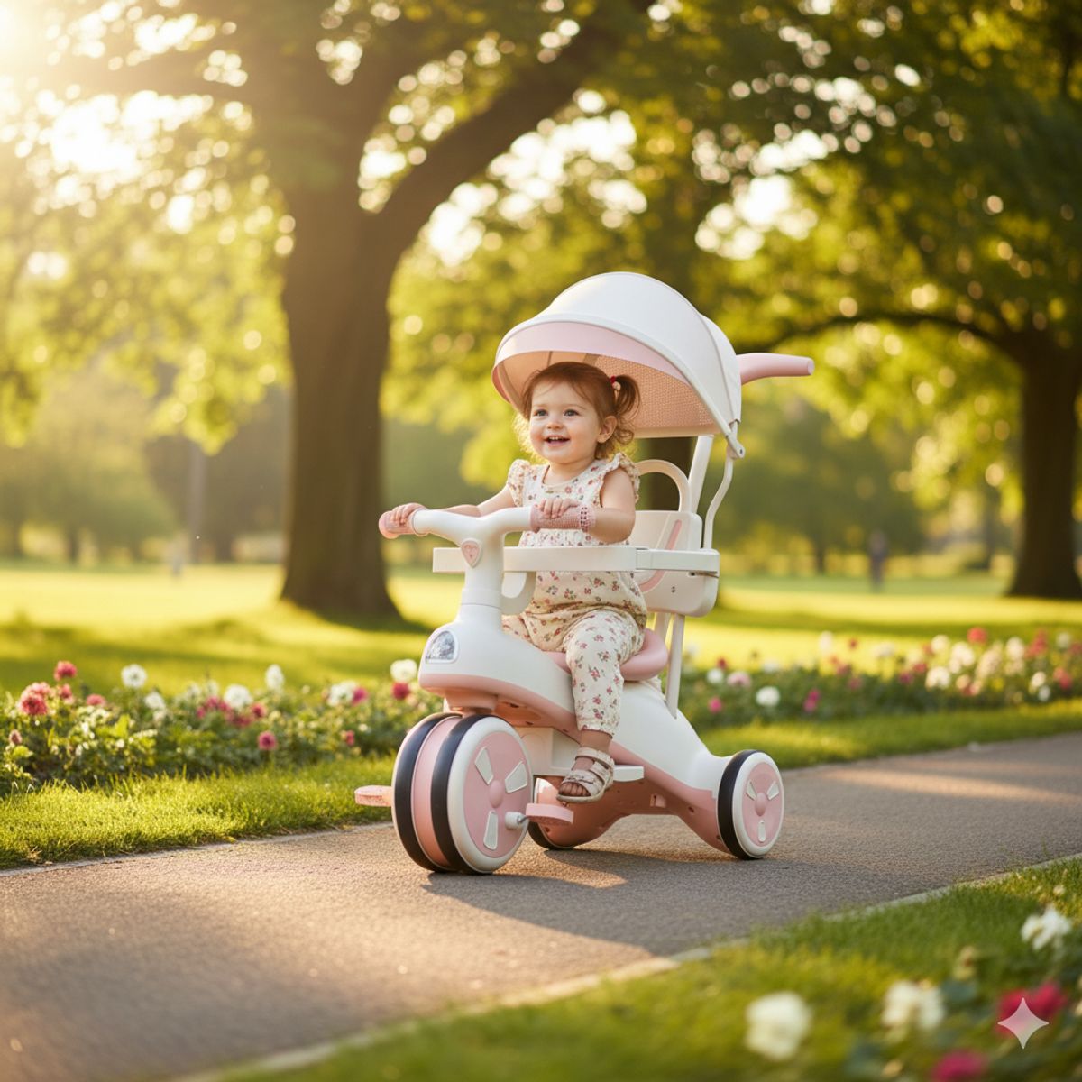 BABYLUNA - Coche Triciclo Con Techo Y Andador Con Luz Y Música Rosa