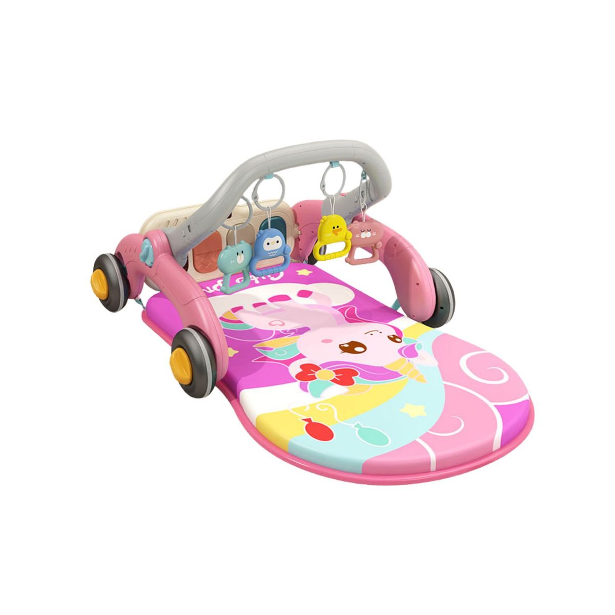 BABYLUNA - 2 en 1 Andador-Caminador y Alfombra Gimnasio para Bebé Rosa.