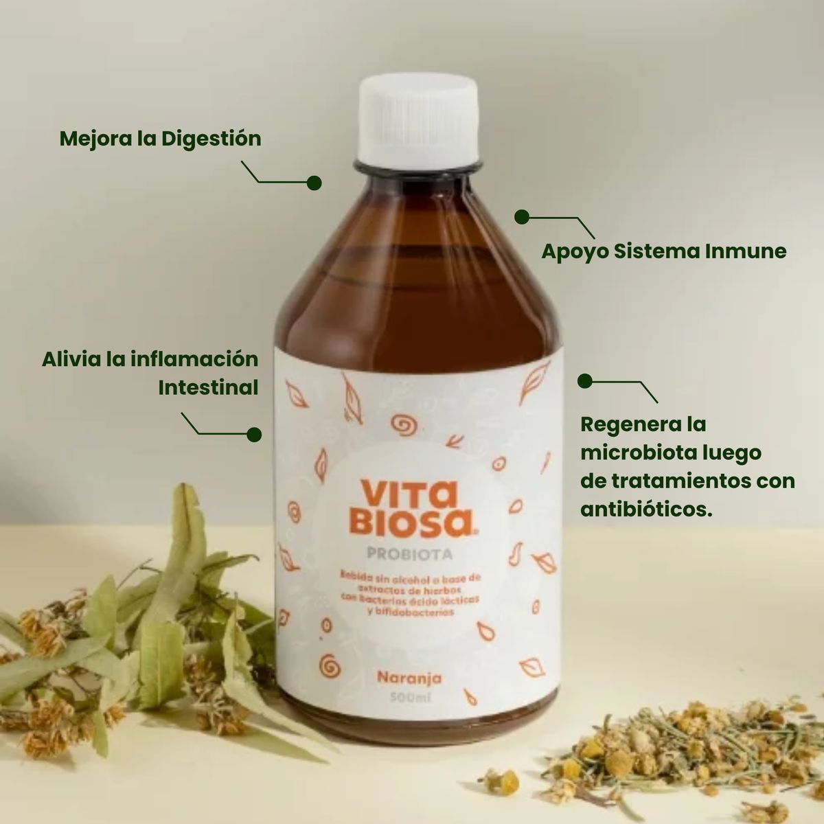 ORTOMOLECULAR - Probiotico Naranja Sin Gluten 500ml Vitabiosa Ortomolecular