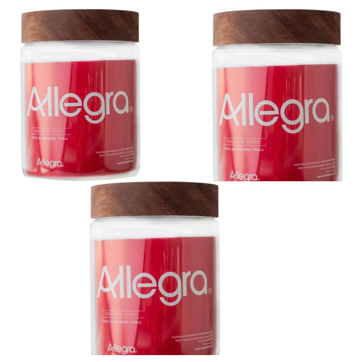 ALLEGRA - Set de 3 Frascos de Vidrio con tapa de Madera 750 ml