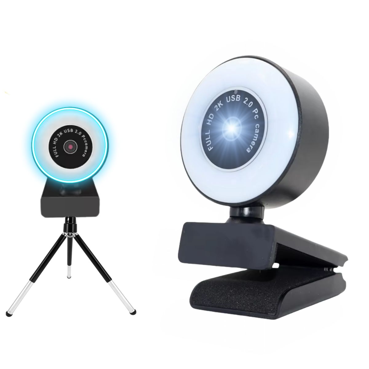 GENERICO - Camara Para Video Conferencia Webcam Con Luz Pc Streaming 2k Negro