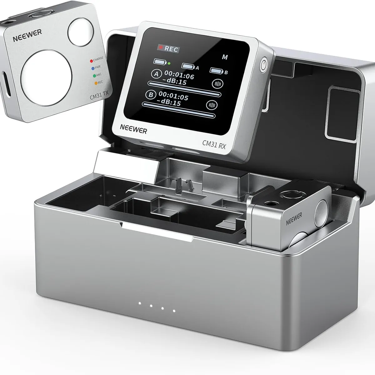 NEEWER - CM31 Sistema Micrófono Lavalier Inalámbrico 8GB 820ft 250m Para iPhone Android PC Cámara