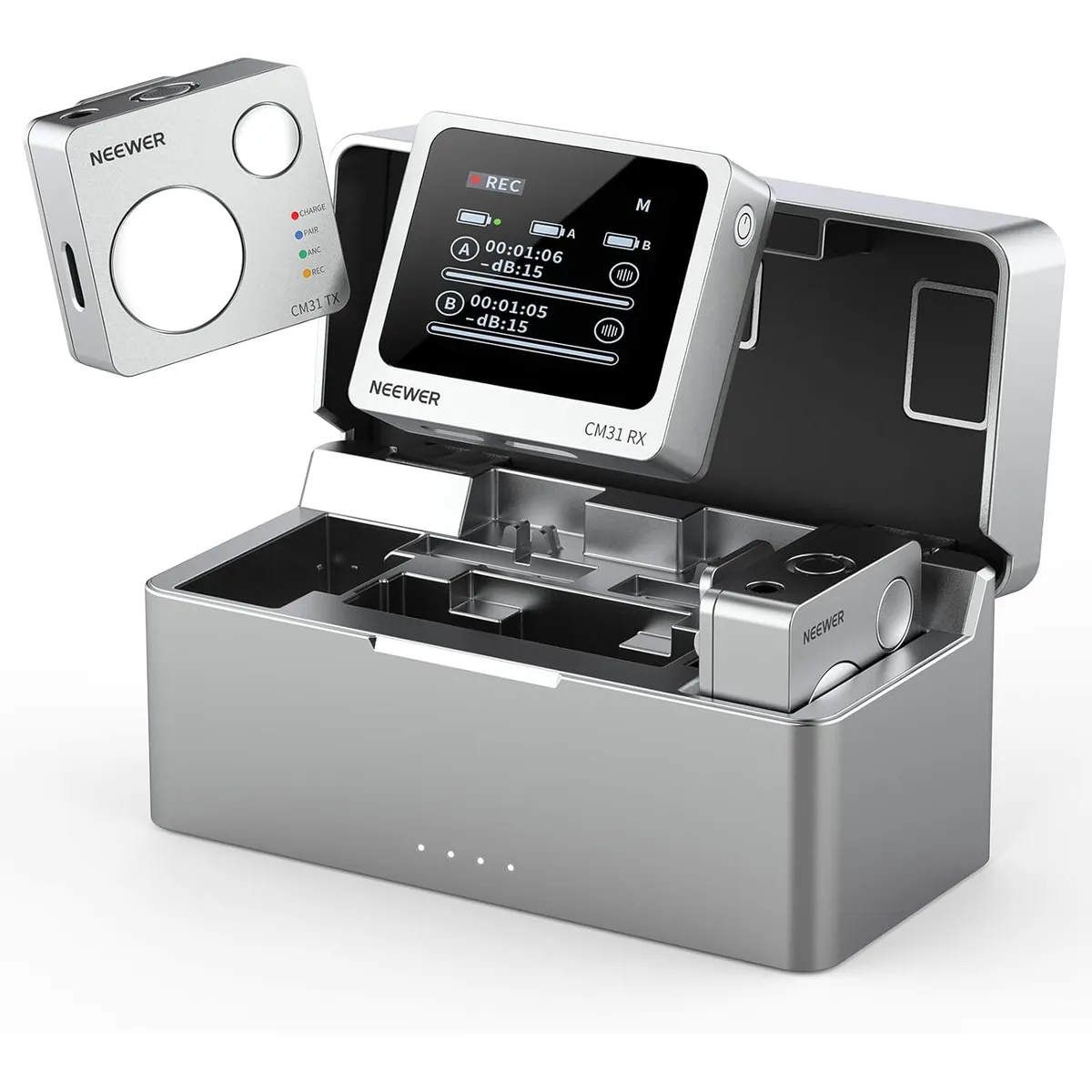 NEEWER - CM31 Sistema Micrófono Lavalier Inalámbrico 8GB 820ft 250m Para iPhone Android PC Cámara