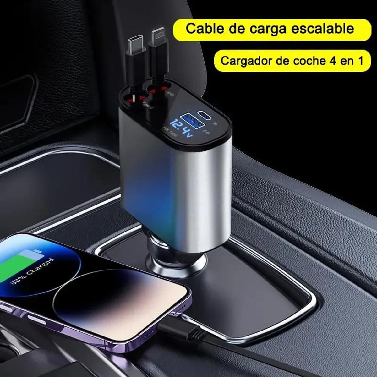 GENERICO - Cargador Retráctil Para Coche Cargador Usb C 4 En 1 De 60 W
