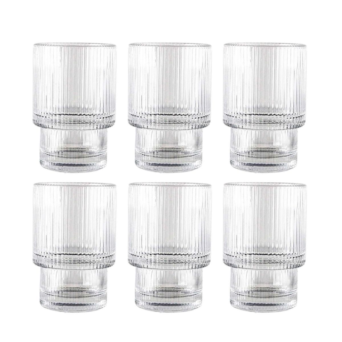 WAKESHOME - Set 6 Vasos de Vidrio Estilo Origami Cristal Acanalado
