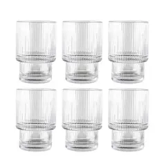 WAKESHOME - Set 6 Vasos de Vidrio Estilo Origami Cristal Acanalado