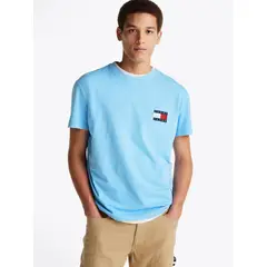 TOMMY HILFIGER - Polera Heritage Flag Logo Celeste Tommy Jeans