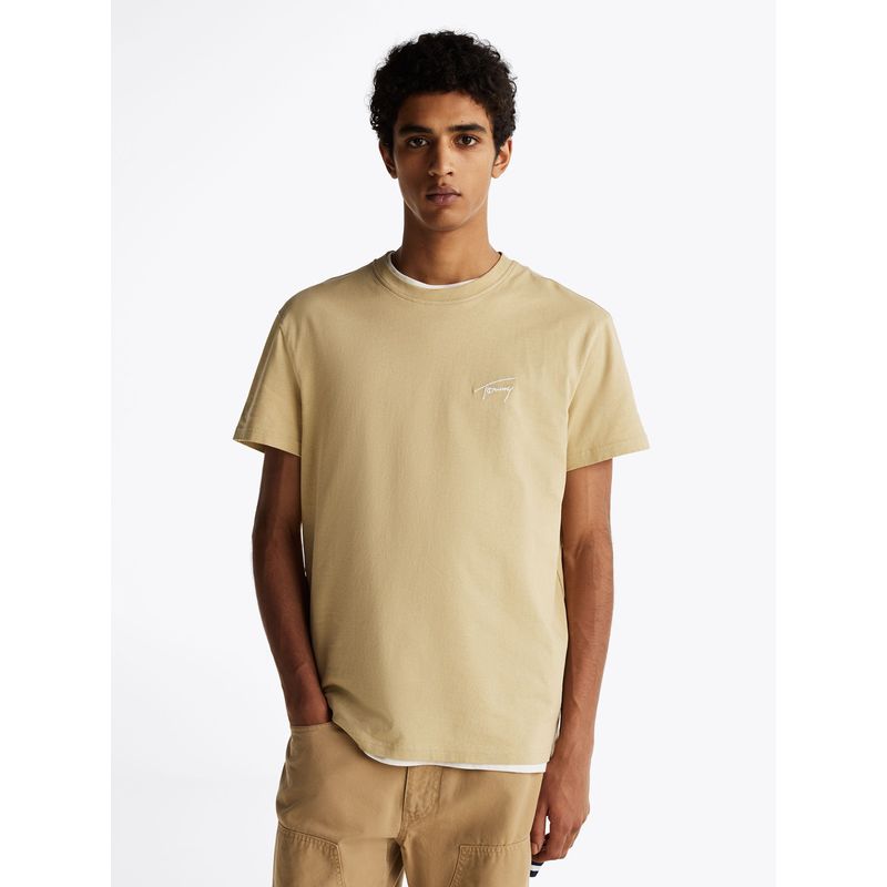 TOMMY HILFIGER - Polera Con Logo Signature Bordado Beige Tommy Jeans