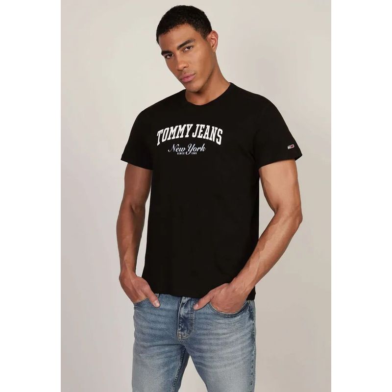 TOMMY HILFIGER - Polera Varsity Slim Fit Con Logo Negro Tommy Jeans
