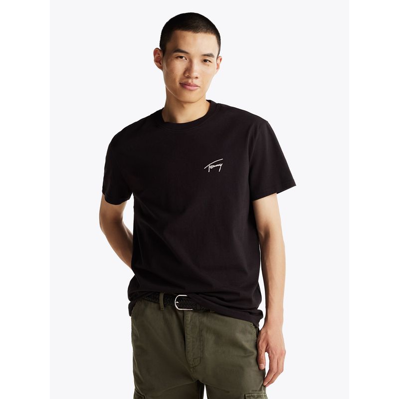 TOMMY HILFIGER - Polera Con Logo Signature Bordado Negro Tommy Jeans