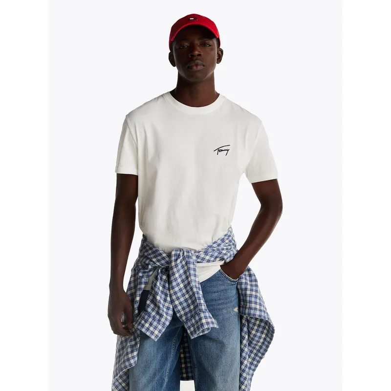 TOMMY HILFIGER - Polera Con Logo Signature Bordado Blanco Tommy Jeans