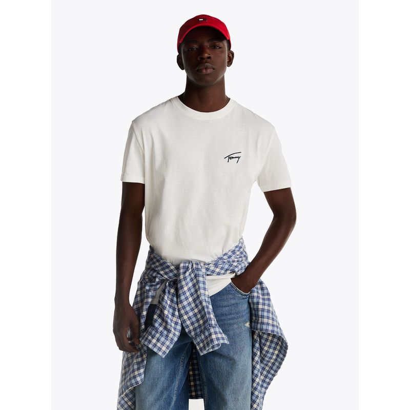 TOMMY HILFIGER - Polera Con Logo Signature Bordado Blanco Tommy Jeans