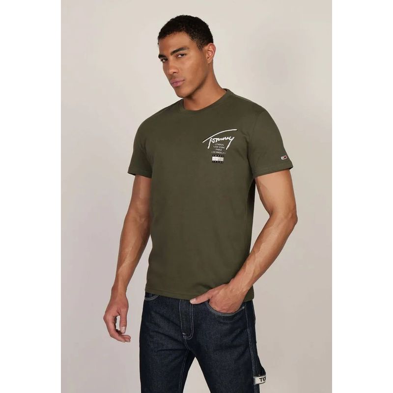 TOMMY HILFIGER - Polera Con Logo Signature Verde Tommy Jeans