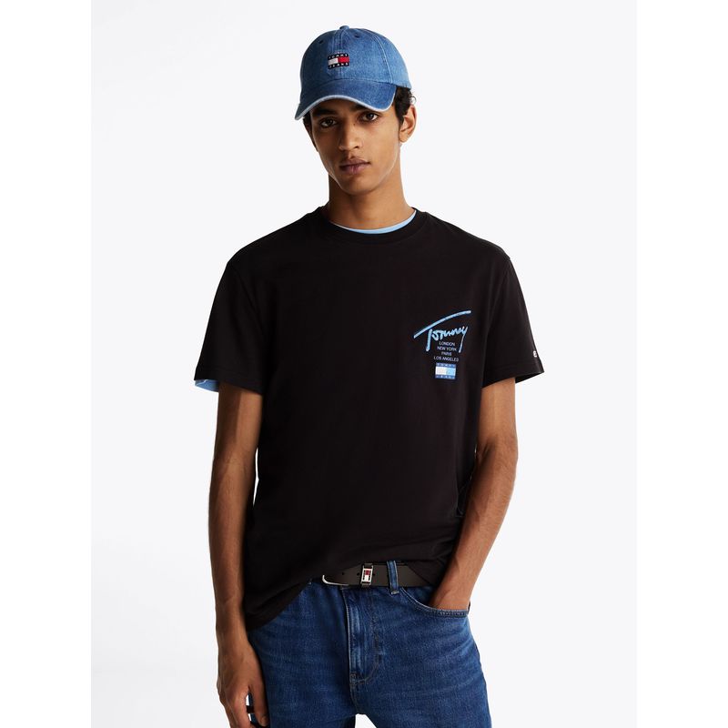 TOMMY HILFIGER - Polera Con Logo Signature Negro Tommy Jeans