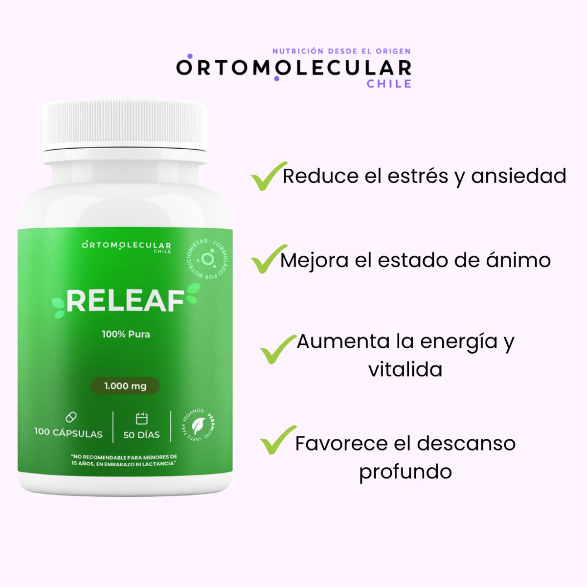ORTOMOLECULAR - Ashwagandha Releaf 100 Capsulas Ortomolecular
