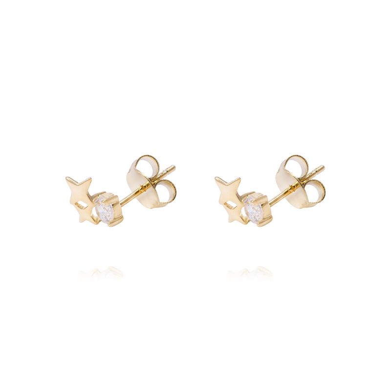 JB JOYAS BARON - Aros de Plata Esterlina Estrellas con Circonita Revestido en Oro 18kt