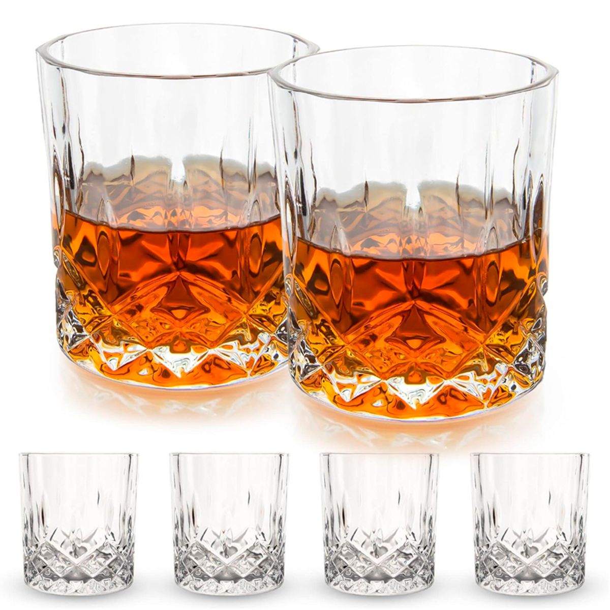 WAKESHOME - Set 6 vasos de whisky esculpidos 330ml Vaso de Vidrio
