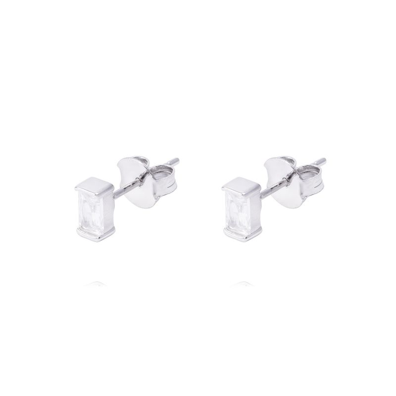 JB JOYAS BARON - Aros de Plata Esterlina Rectangular con Circonita Pequeño