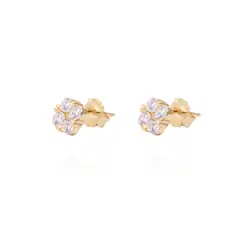 JB JOYAS BARON - Aros Revestidos en Oro 18kt Flor Cuatro Circones
