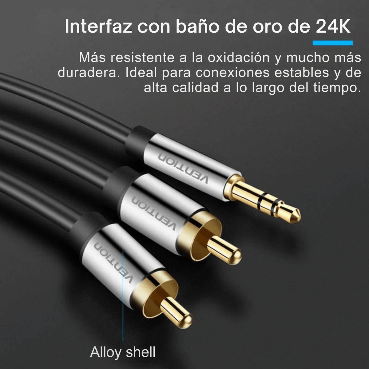 VENTION - Cable Auxiliar 3.5mm a 2 RCA Macho 2M Audio Estéreo Vention