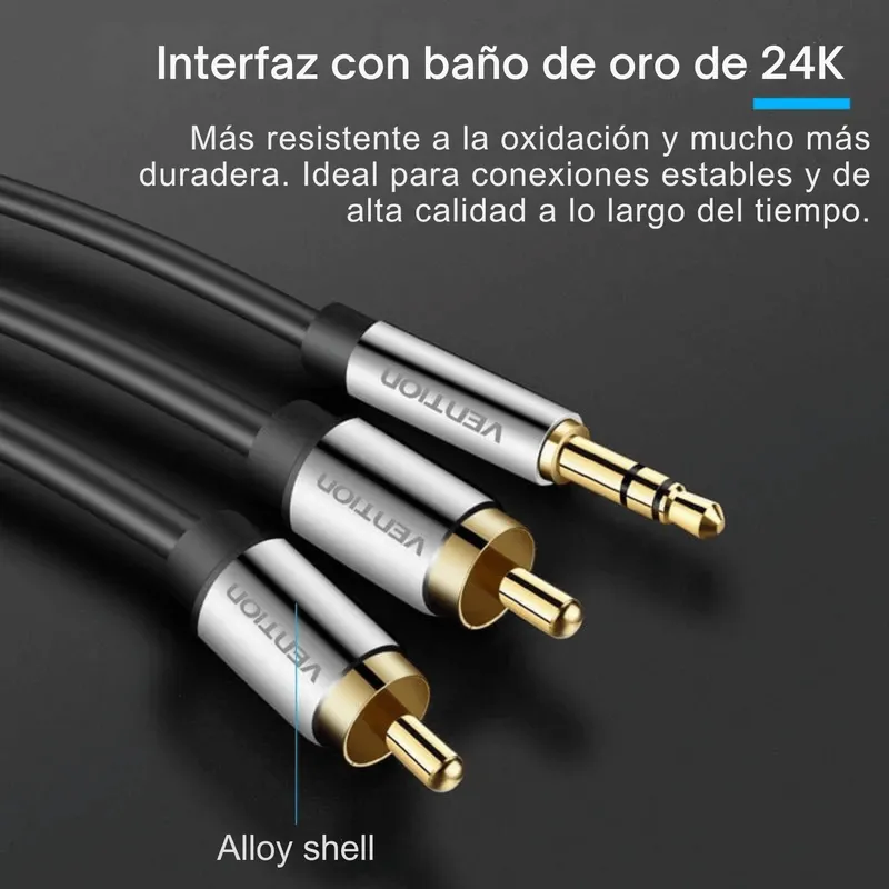 VENTION - Cable Auxiliar 3.5mm a 2 RCA Macho 2M Audio Estéreo Vention
