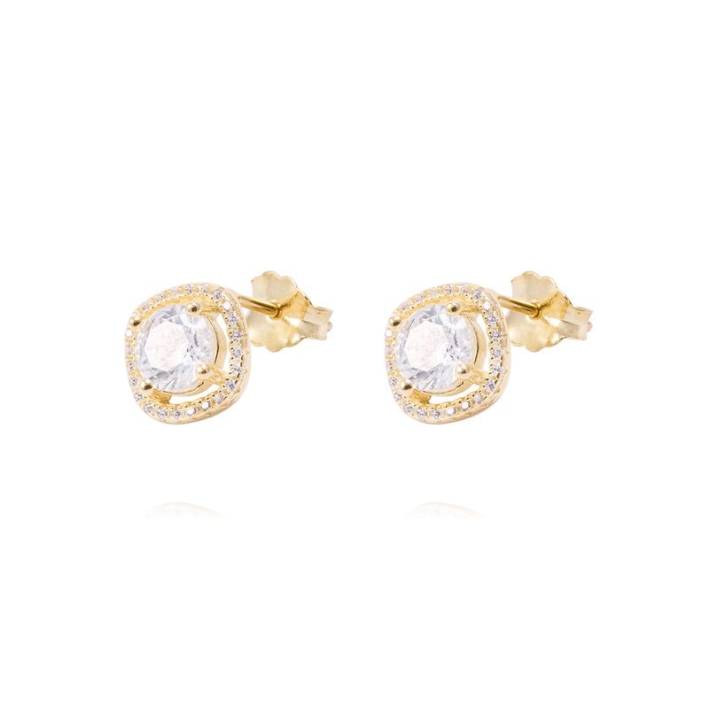JB JOYAS BARON - Aros de Plata Esterlina Estilo Halo Circonita Revestido en Oro 18kt