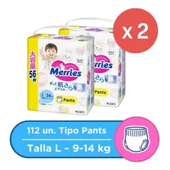 MERRIES - Pack 2 Pañal Pants Ultra Jumbo L 56x2 Pcs 112 Total