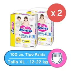MERRIES - Pack 2 Pañal Pants Ultra Jumbo XL 50x2 Uds 100 Total