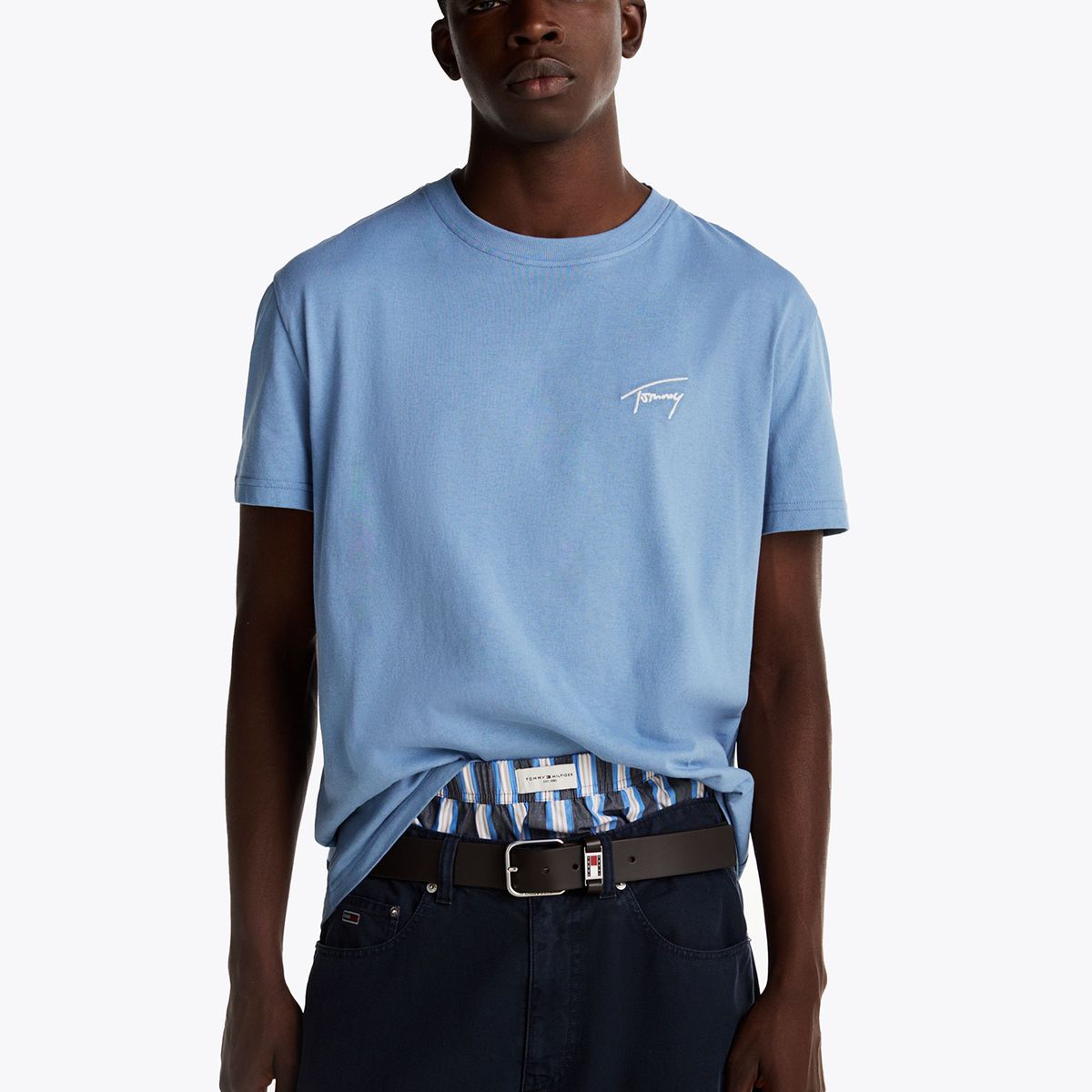 TOMMY HILFIGER - Polera Con Logo Signature Bordado Celeste Tommy Jeans