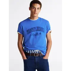 TOMMY HILFIGER - Polera Varsity Con Efecto Lavado Azul Tommy Jeans