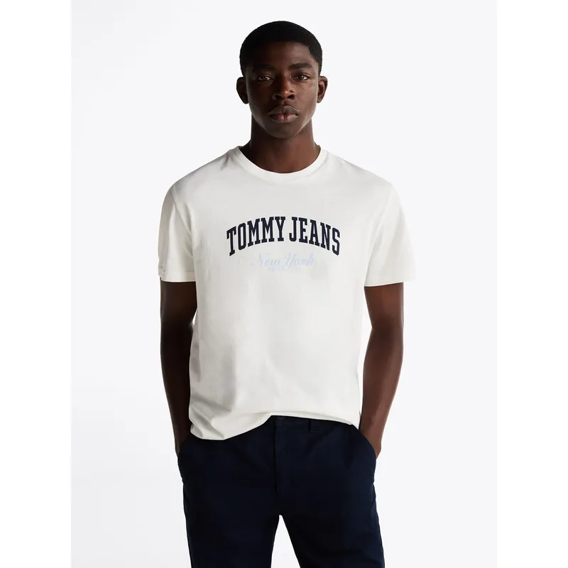 TOMMY HILFIGER - Polera Varsity Slim Fit Con Logo Blanco Tommy Jeans