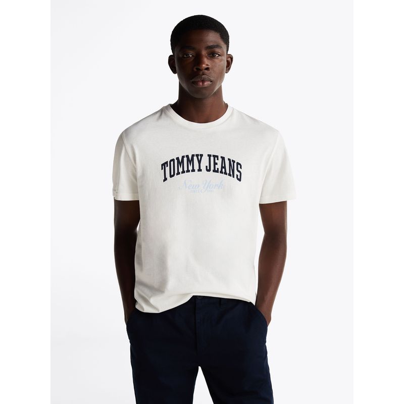 TOMMY HILFIGER - Polera Varsity Slim Fit Con Logo Blanco Tommy Jeans