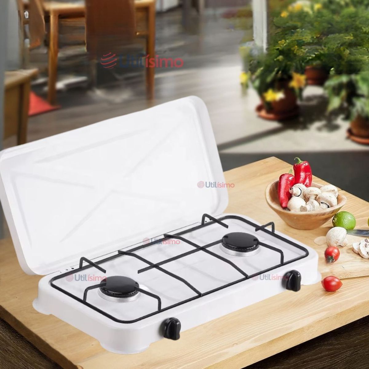 LINE - Cocina Encimera a Gas Licuado 2 Platos Cocinilla Blanco