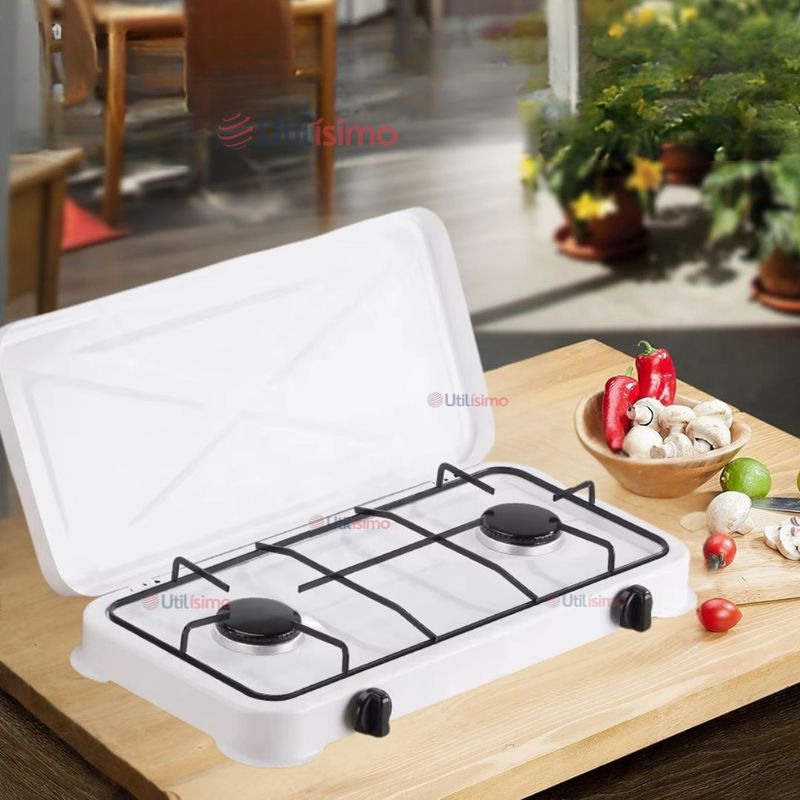 LINE - Cocina Encimera a Gas Licuado 2 Platos Cocinilla Blanco