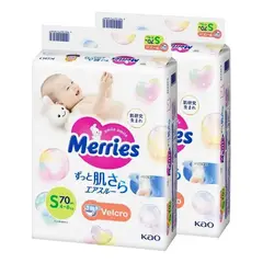 MERRIES - Pack 2 Pañal Velcro Super Jumbo S 70x2 Pcs 140 Total