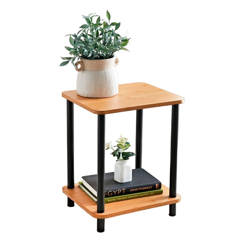 WAKESHOME - Mesa De Noche Top Living Velador 2 Niveles De Bambú Brillante