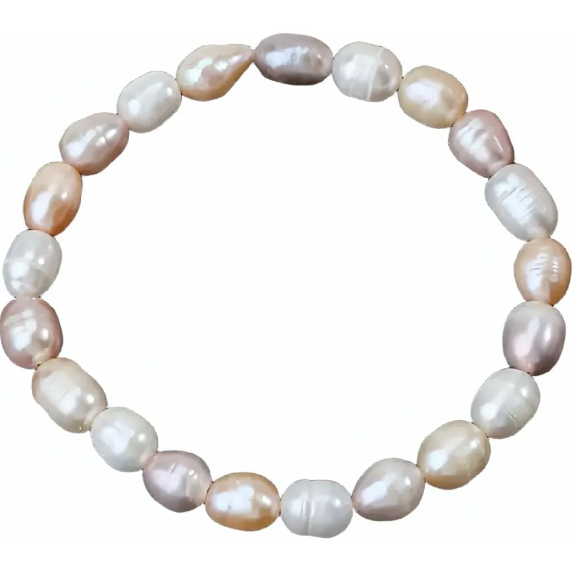 GENERICO - Pulsera Elastica Perla De Rio Natural Forma Arroz 8mm Mujer