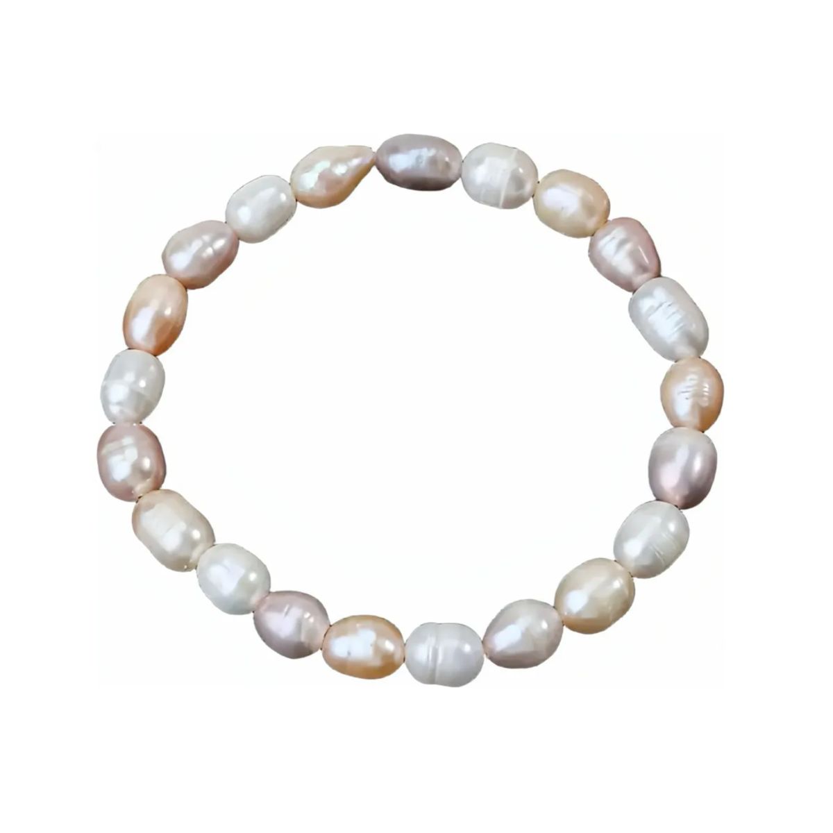 GENERICO - Pulsera Elastica Perla De Rio Natural Forma Arroz 8mm Mujer