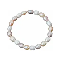 GENERICO - Pulsera Elastica Perla De Rio Natural Forma Arroz 8mm Mujer