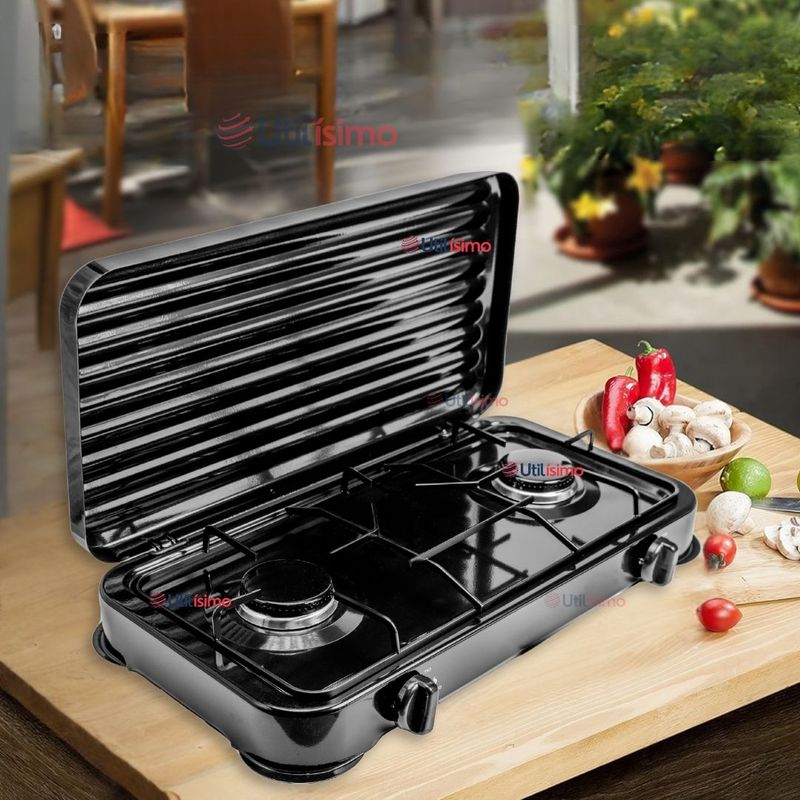 LINE - Cocina Encimera a Gas Licuado 2 Platos Cocinilla Negro