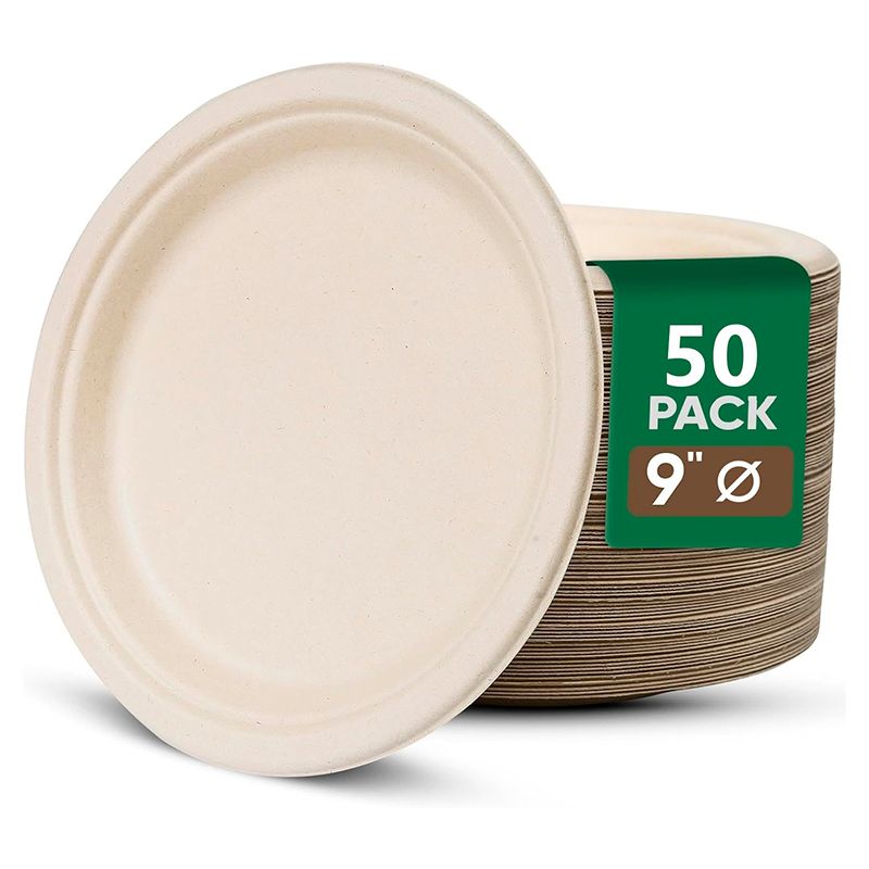 WAKESHOME - 50 Platos Desechables De Papel Compostables Biodegradables Blanco