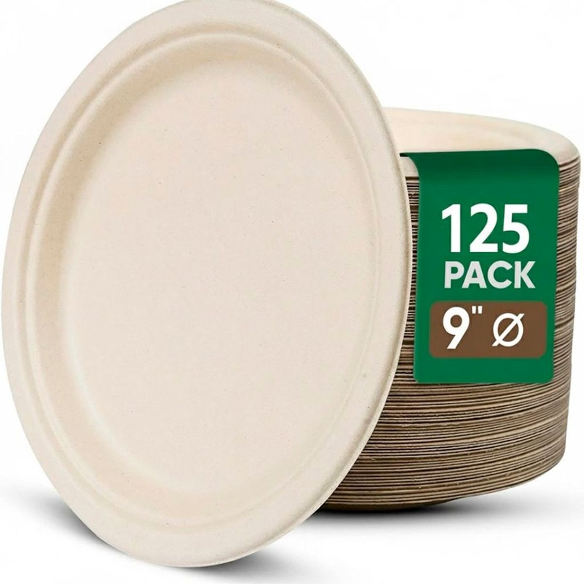 WAKESHOME - 125 Platos Desechables De Papel Compostables Biodegradables Blanco