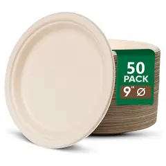 WAKESHOME - 50 Platos Desechables De Papel Compostables Biodegradables Blanco